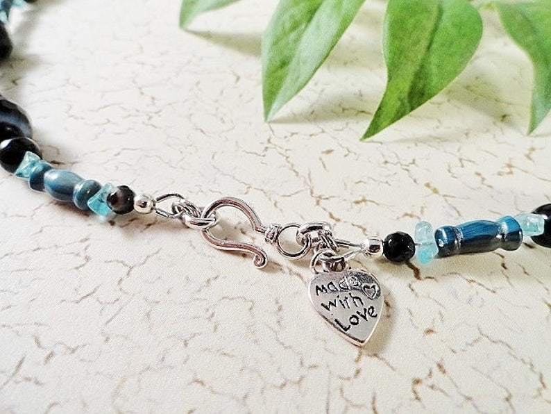 Gemstone Necklace Aqua With Black Necklace Druzy Geode Agate Necklace Handmade Jewelry Necklace Aqua Necklace Birthday Mothers Day Gift