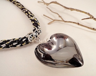 Black Heart Necklace Valentines Day Jewelry Black Kumihimo Necklace Murano Glass Heart Pendant Valentines Day Birthday Christmas Gift