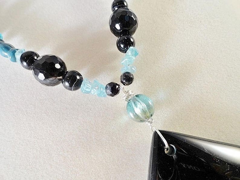 Gemstone Necklace Aqua With Black Necklace Druzy Geode Agate Necklace Handmade Jewelry Necklace Aqua Necklace Birthday Mothers Day Gift