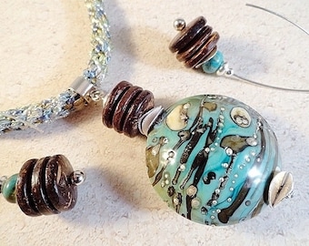 Aqua Necklace Kumihimo Necklace Set Resort Jewelry Fiber Necklace Beach Jewelry Silk Necklace Braided Necklace Summer Jewelry Birthday Gift