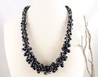 Czarny naszyjnik z Morza Czarnego naszyjnik zroszony Kumihimo naszyjnik długi naszyjnik pleciony Biżuteria Handmade urodziny świąteczny prezent