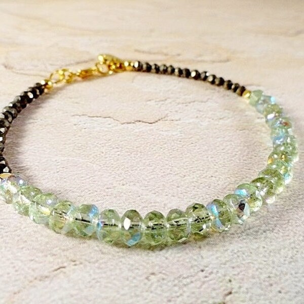 Czech Glass And Pyrite Bracelet, Mojito Green Bracelet, Gemstone Bracelet, Friendship Bracelet, Energy Bracelet, Friend Gift, JewelryByPJ