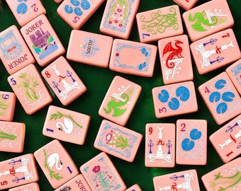 Pink Acrylic Mahjong Set, Pastel Floral Tiles, Rose Quartz Style Game