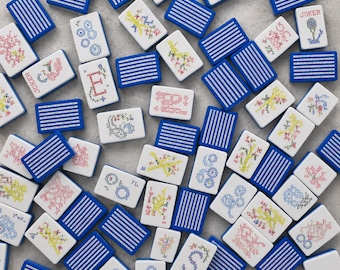 Kreuzstich Inspirierte Amerikanische Mahjong Fliesen, Floral Gesticktes Mah Jongg Set