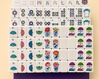 Amerikanisches Mahjong Fliesenset Bunte Blumenvase Designs, Spielabend Spaß