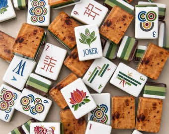 160 amerikanische Mahjong Fliesen 4-Schicht-Acryl-Holzmaserung-Thema graviert