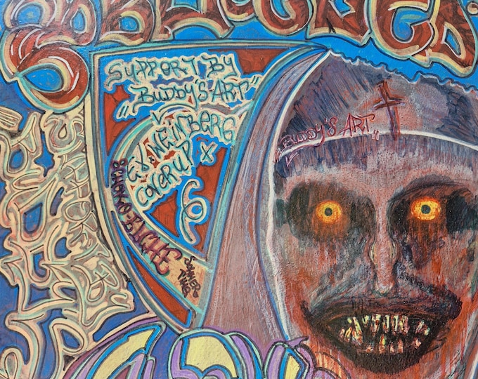 Evil Nun – Hand-painted acrylic painting on MDF | Horror Art | Graffiti Art | Unique piece 50 x 40 cm