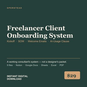 Freelancer Client Onboarding System | Notion + Google Docs + Sheets | Consultant Kickoff, SOW, Welcome Emails, AI Clause