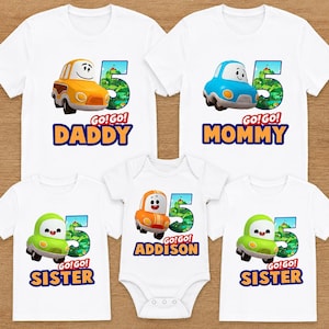 Camisetas a juego para la fiesta de cumpleaños familiar de Go Go Cory Carson