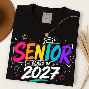 Preppy Senior 2027 Png, Colorful Senior Shirt Design, Class of 2027 Png, Senior Mom Png, Glitter Graduation High School Sublimation image 5