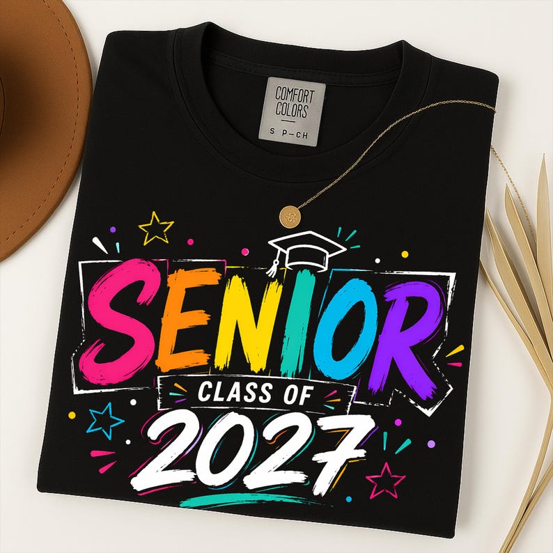 Preppy Senior 2027 Png, Colorful Senior Shirt Design, Class of 2027 Png, Senior Mom Png, Glitter Graduation High School Sublimation image 5