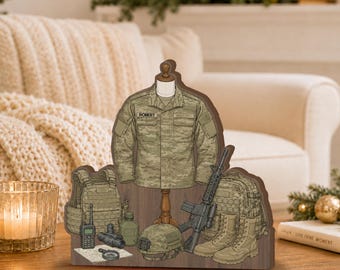 Personalized Military Uniform Wooden Block with Gear, Recruit Gift, Custom Soldier Keepsake JDPZ30-1