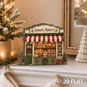 Personalized Christmas Bakery Wooden Block, Custom Bakery Name Sign, Bakery Lover Gift, 2D Flat Wood Decor JDP101-WB