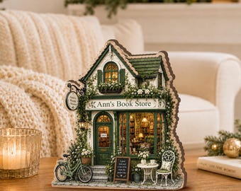 Personalized Cottage Bookstore Wooden Block Decor, Book Lover Shelf Decor, Reading Nook Gift JDNG67-WB