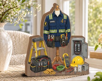 Personalized Electrician Wooden Block, Custom Tradesman Gift, Electrician Workshop Decor JDPZ27-WB
