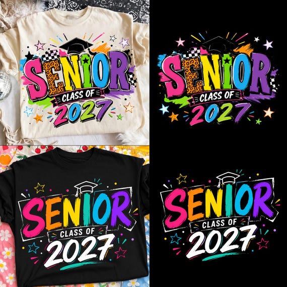 Preppy Senior 2027 Png, Colorful Senior Shirt Design, Class of 2027 Png, Senior Mom Png, Glitter Graduation High School Sublimation