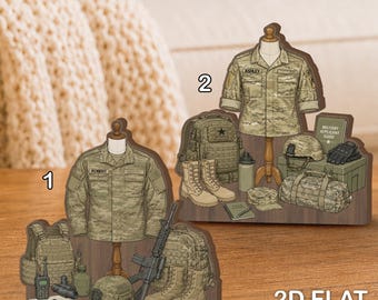 Personalized Army Uniform Wooden Block, Custom Military Gift, Soldier Keepsake, Deployment Home Decor, Veteran Gift JDPZ30