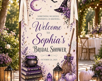 Custom Witchy Bridal Shower Fabric Welcome Sign Something Brewing Halloween Banner JDPW13-RD