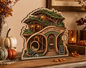 Personalized Fantasy Library Wooden Block Decor, 2D Book Lover Gift, Librarian Decor JDNG63-WB