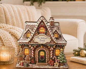 Personalized Gingerbread House Wooden Block, Christmas Family Decor, Custom Holiday Village Gift JDPZ20-01-WB