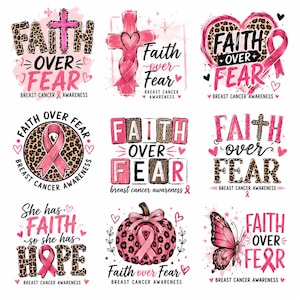 Faith Over Fear Breast Cancer PNG Bundle , In October We Wear Pink Design, Breast Cancer Awareness Shirt , Pink Ribbon, Digital Download