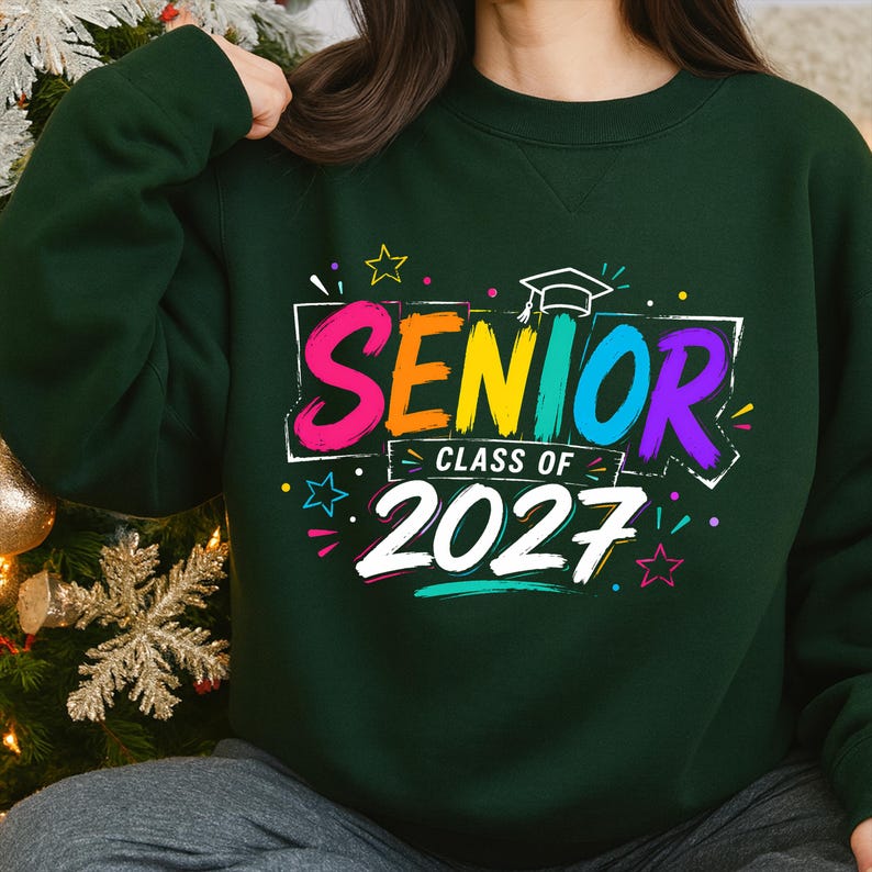 Preppy Senior 2027 Png, Colorful Senior Shirt Design, Class of 2027 Png, Senior Mom Png, Glitter Graduation High School Sublimation image 3