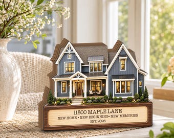 Personalized New Home 2D FLAT Wooden Block Sign, Custom Address Housewarming Tabletop Decor Gift JDPZ18-WB