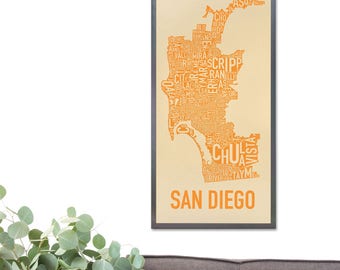 Affiche ou impression de la carte du quartier de San Diego / Illustration de la carte typographique de San Diego