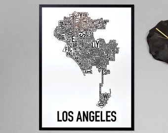 Los Angeles Neighborhood Map Poster or Print, The Original Los Angeles Typographic Neighborhood Map Design / Los Angeles Type Map Wall Art