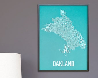 Oakland Neighborhood Map 18" x 24" Poster or Print, Original Artist of Type City Neighborhood Map Designs, Typography Map Art