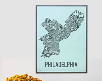 Philadelphia Neighborhood Map Poster or Print, Original Artist of Type City Maps, Philadelphia Typography Map Art, Travel Gift
