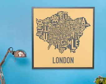 London Boroughs Map Poster or Print, Original Artist of Type City Neighborhood Map Designs, Typography Map Art, Travel Gift