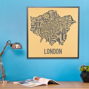 Cartel o impresión del mapa de los municipios de Londres, artista original de diseños de mapas de barrio de la ciudad, arte del mapa de tipografía, regalo de viaje