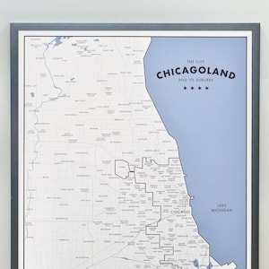Chicago and Suburbs Map 18" x 24" Affiche / Carte minimale de la région de Chicagoland / Chicago Map Poster