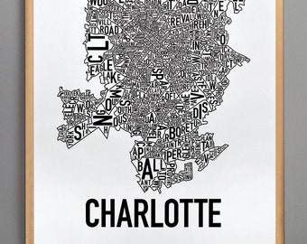 Charlotte Neighborhood Map Poster / The Original Charlotte Typographic Neighborhood Map Design / Charlotte Wall Art