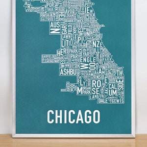 Affiche de carte de quartier de Chicago, l'impression originale de carte de type de quartier de Chicago, carte typographique de Chicago, affiche de carte de Chicago