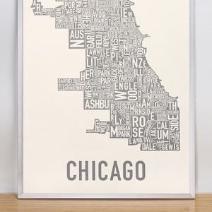 Chicago Neighborhood Map Siebdruck, Original Chicago typografische Stadtteilkarte Design, Chicago Type Map Artwork, Chicago Poster