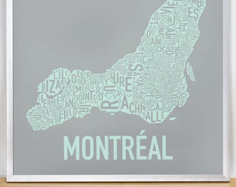 Montreal Neighbourhood Map Poster /  Montreal Typographic Map / Montreal Wall Art