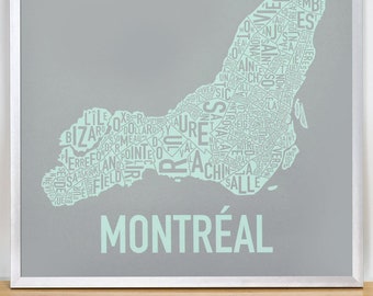 Affiche de la carte du quartier de Montréal / Carte typographique de Montréal / Art mural de Montréal