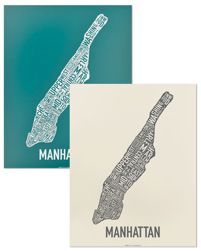 Manhattan Neighborhood Map – New York City Glossy Poster Print, Ready To Hang