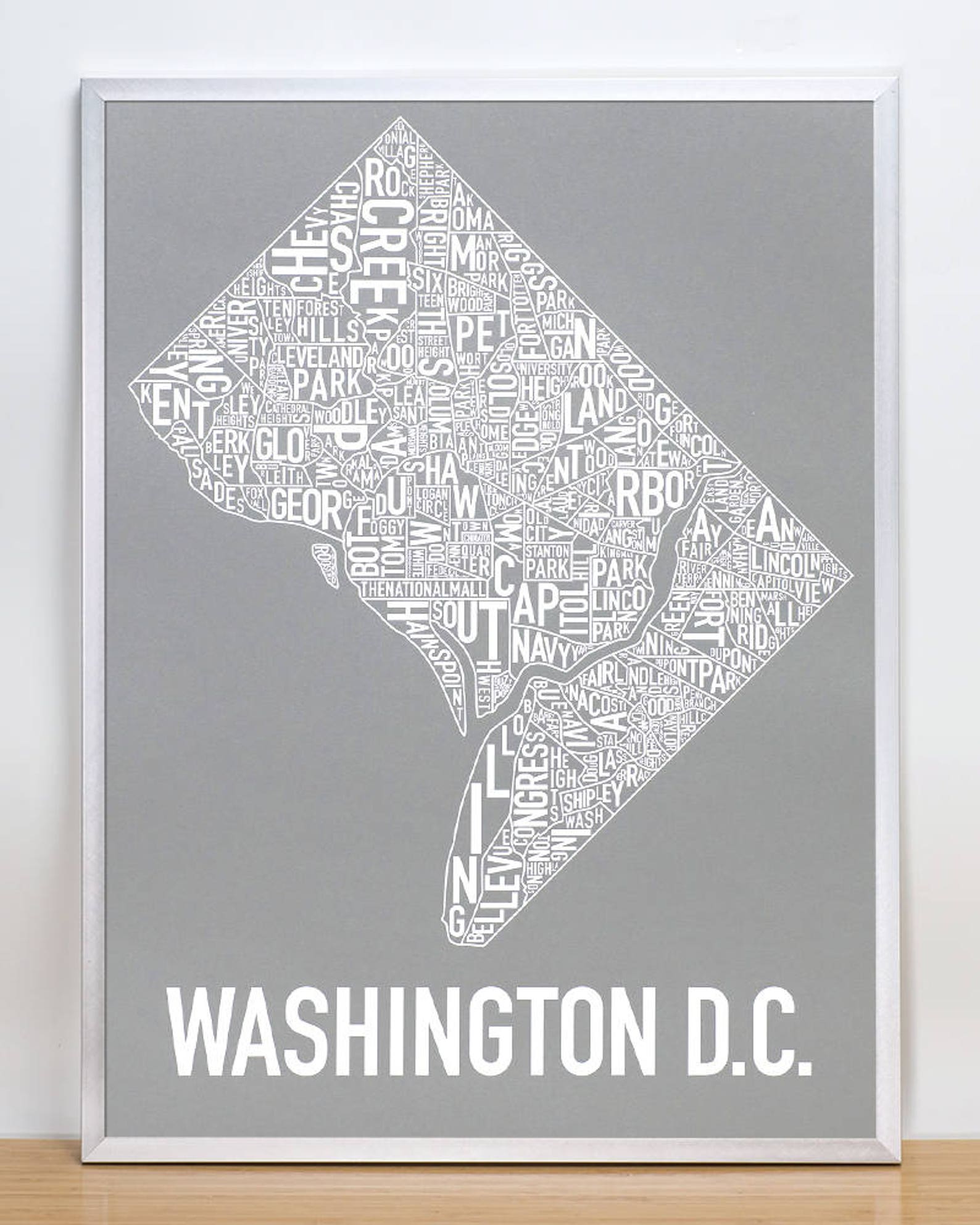 Washington DC Neighborhood Map Poster or Print / Washington DC Type ...