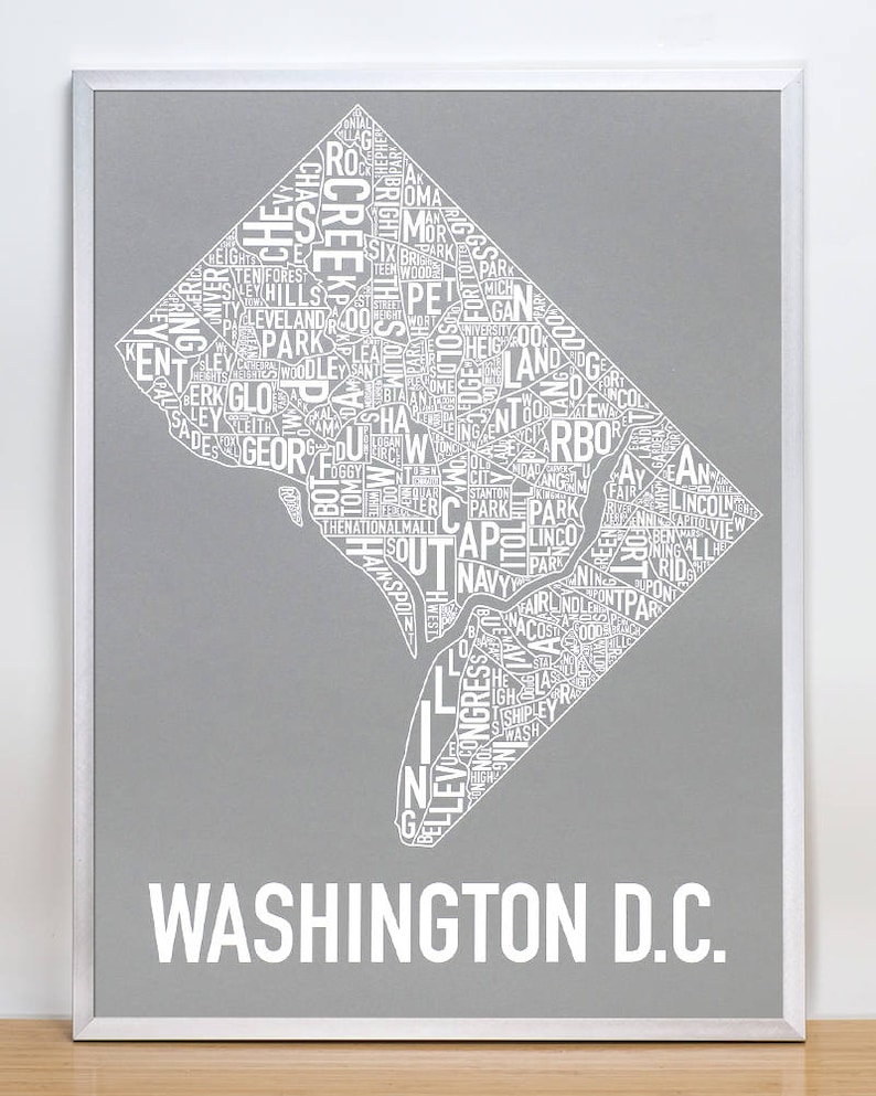 Washington DC Neighborhood Map Poster or Print / Washington DC Etsy