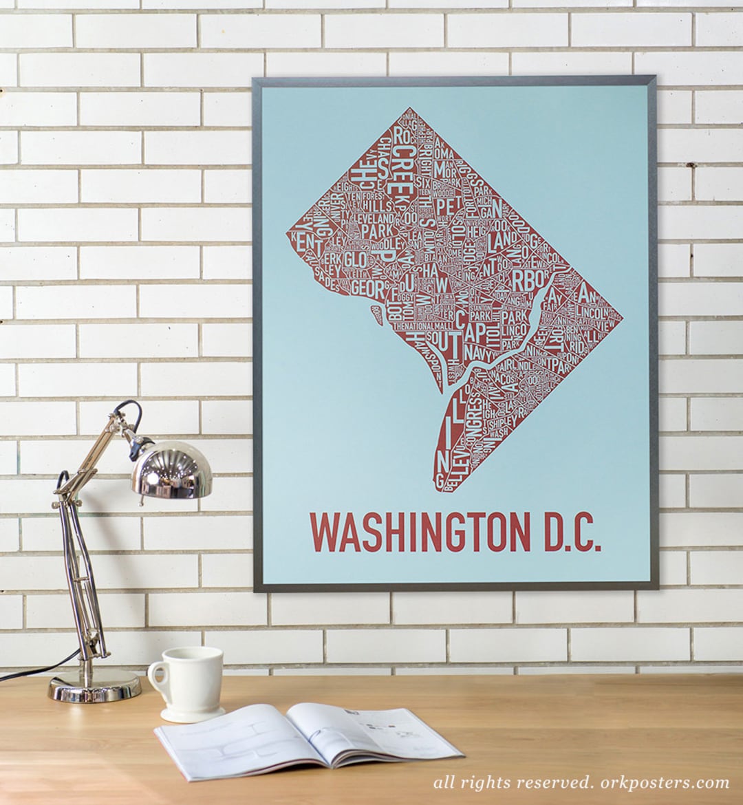 Washington DC Neighborhood Map Poster or Print / Washington DC Type ...