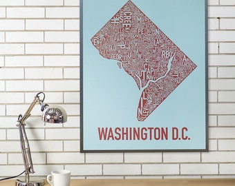 Washington DC Neighborhood Map Poster or Print / Washington DC Type Neighborhood Map Design / DC Typography Map Art