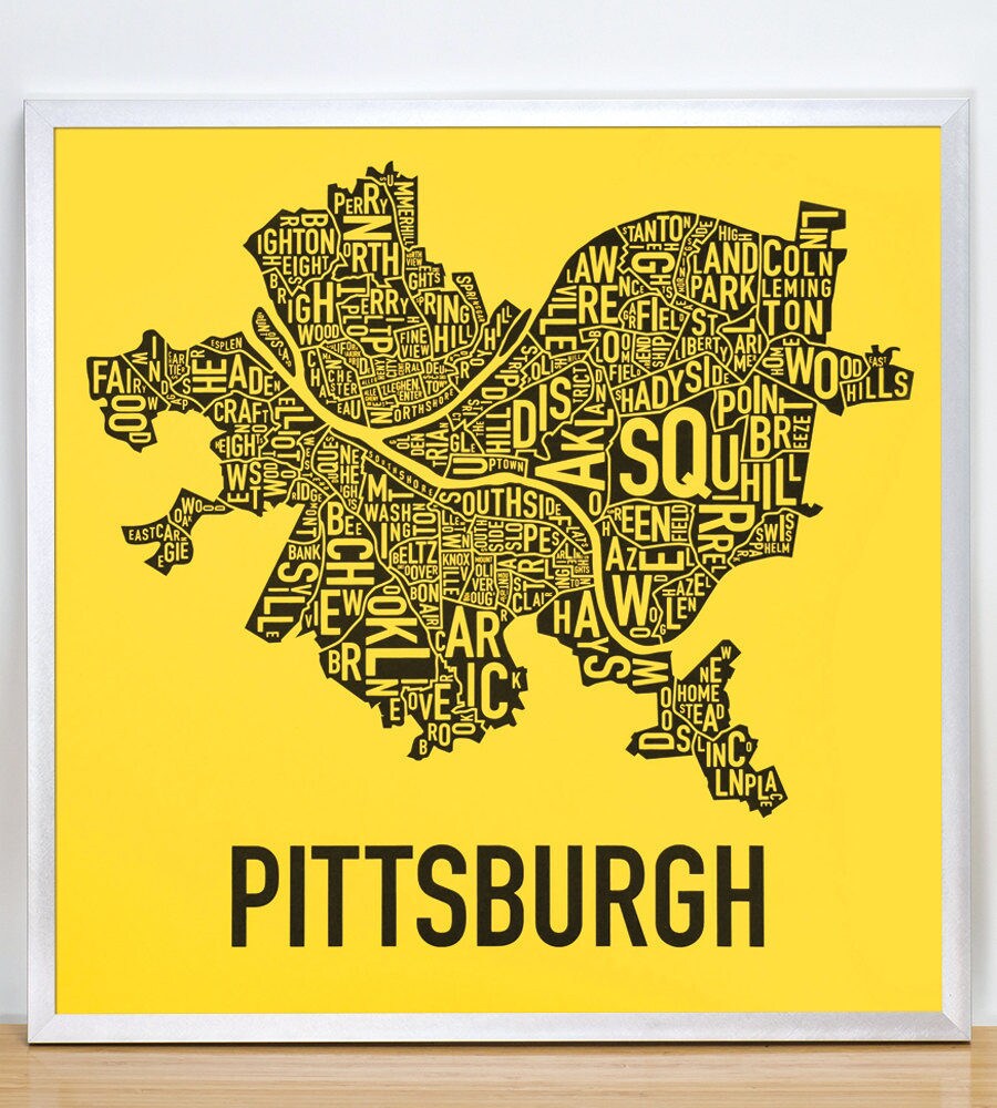 Pittsburgh Neighborhood Map Poster or Print Original Artist Etsy