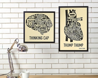 Brain Typography Anatomy Art Poster or Screen Print, Graduation Gift, Doctor Gift, Office Decor Artwork, Brain Artwork