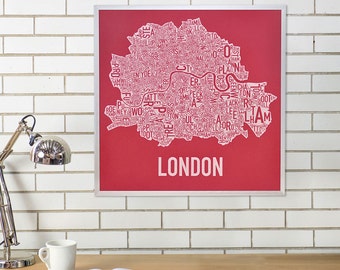 London Neighbourhoods Map Poster or Print, Original Artist of Type City Neighborhood Map Designs, London Typography Map Art