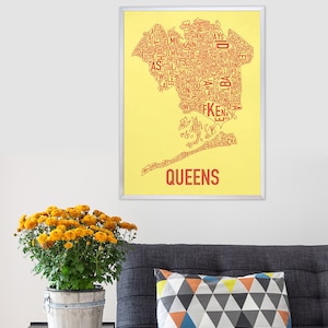 Queens Stadtplan Poster oder Druck, Original Art Map Design, Queens Artwork, Queens Wall Art Geschenk, Ork Poster