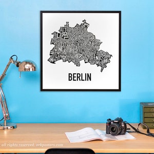 Berlin Nachbarschaft Karte Poster, Berlin Karte Kunst, Berlin Deutschland Wandkunst, moderne typografische Karte der Bezirke von Berlin