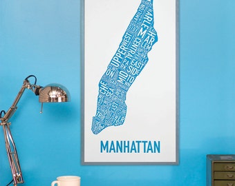Manhattan Neighborhood Map Poster or Print, Original New York City Type Map Design, NYC Typography Map Art, Manhattan Artwork, Travel Gift